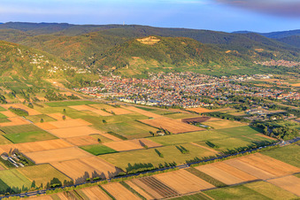 Aerial view of View of the town on the Bergstraße from the northwest in Schriesheim in the state Baden-Wuerttemberg, Germany