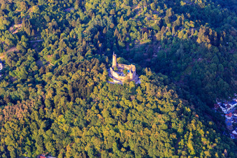 Aerial view of Windeck Castle Ruins Weinheim in Weinheim in the state Baden-Wuerttemberg, Germany