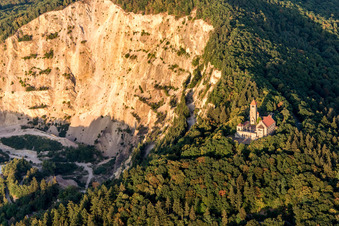 Fortress Wachenburg in front of quarry in Weinheim in the state Baden-Wurttemberg, Germany