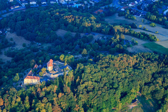 Aerial view of Reichenberg Castle in Reichelsheim in the state Hesse, Germany