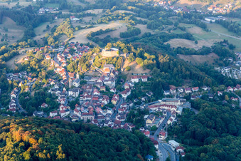 Aerial view of Castle / Cafe of Reichenberg in Reichelsheim (Odenwald) in the state Hesse, Germany