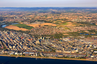 Drone recording of District BASF in Ludwigshafen am Rhein in the state Rhineland-Palatinate, Germany