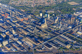 District BASF in Ludwigshafen am Rhein in the state Rhineland-Palatinate, Germany from the plane