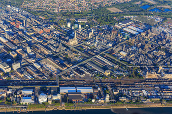 Bird's eye view of District BASF in Ludwigshafen am Rhein in the state Rhineland-Palatinate, Germany