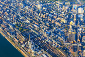 District BASF in Ludwigshafen am Rhein in the state Rhineland-Palatinate, Germany from the drone perspective