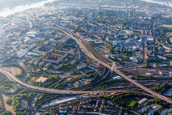 Aerial view of Elevated road in the district Mitte in Ludwigshafen am Rhein in the state Rhineland-Palatinate, Germany