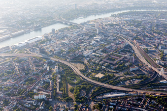 Aerial photograpy of Elevated road in the district Mitte in Ludwigshafen am Rhein in the state Rhineland-Palatinate, Germany
