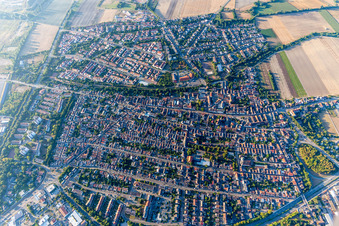 Oblique view of District Rheingönheim in Ludwigshafen am Rhein in the state Rhineland-Palatinate, Germany