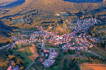 View of the Palatinate Forest in the morning from the east in the district Gossersweiler in Gossersweiler-Stein in the state Rhineland-Palatinate, Germany