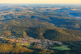 View of the Palatinate Forest in the morning from the southeast in Ruppertsweiler in the state Rhineland-Palatinate, Germany