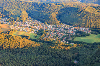 Aerial view of View of the Palatinate Forest in the morning from the southeast in Ruppertsweiler in the state Rhineland-Palatinate, Germany