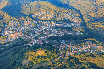 Aerial view of View of the Palatinate Forest in the morning from the east in Lemberg in the state Rhineland-Palatinate, Germany