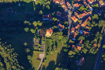 Aerial photograpy of Protestant Church Rathskirchen - Protestant Congregation in the Old World in Rathskirchen in the state Rhineland-Palatinate, Germany
