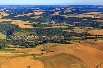 Village view in the Glan valley from the east in Odenbach in the state Rhineland-Palatinate, Germany