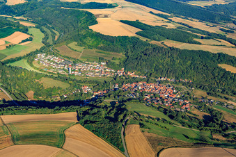 Aerial view of Village view in the Glan valley from the east in Odenbach in the state Rhineland-Palatinate, Germany