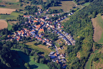 Aerial view of Village view in the Alsenz valley from the north in the district Stolzenbergerhof in Bayerfeld-Steckweiler in the state Rhineland-Palatinate, Germany