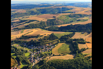 Village view in the Alsenz valley from the south in Oberndorf in the state Rhineland-Palatinate, Germany