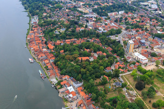 City view on the banks of the Elbe with Fürstengarten in Lauenburg in the state Schleswig Holstein, Germany