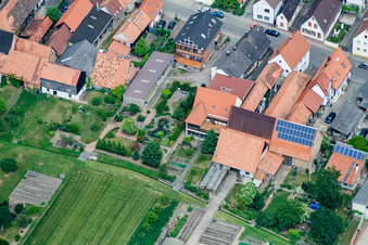 Main Street in Erlenbach bei Kandel in the state Rhineland-Palatinate, Germany viewn from the air