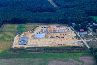Construction site for new farm building at the edge of the forest in the district Ellringen in Dahlenburg in the state Lower Saxony, Germany