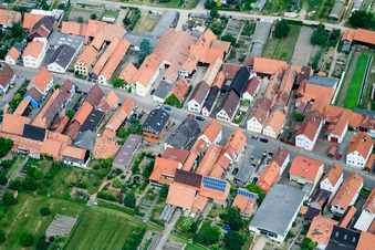 Drone recording of Main Street in Erlenbach bei Kandel in the state Rhineland-Palatinate, Germany