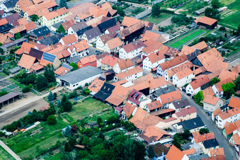 Drone image of Main Street in Erlenbach bei Kandel in the state Rhineland-Palatinate, Germany