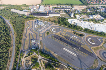 Aerial view of Kart-racecourse Kartbahn Lueneburg and of ADAC Fahrsicherheitszentrum Hansa in Embsen in the state Lower Saxony, Germany
