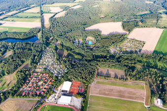 Aerial view of Town View of the streets and houses of the residential areas in Amelinghausen in the state Lower Saxony, Germany