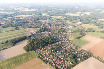 Aerial photograpy of Town View of the streets and houses of the residential areas in Amelinghausen in the state Lower Saxony, Germany