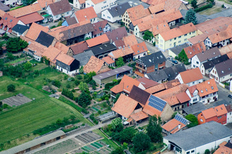 Main Street in Erlenbach bei Kandel in the state Rhineland-Palatinate, Germany seen from a drone
