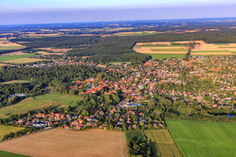 Aerial view of View of the town from the west in Ebstorf in the state Lower Saxony, Germany
