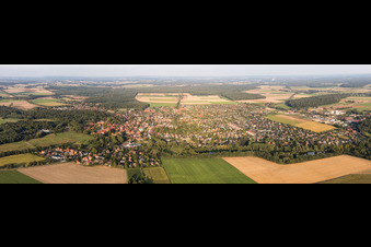 Panoramic perspective Town View of the streets and houses of the residential areas in Ebstorf in the state Lower Saxony, Germany
