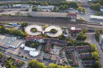 Double circular Parking deck on the building of the car park Parkhaus on Bahnhof in Lueneburg in the state Lower Saxony, Germany
