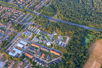 Campus building of Werum Software & Systems AG and Werum IT Solutions GmbH in the district Moorfeld in Lueneburg in the state Lower Saxony, Germany from above