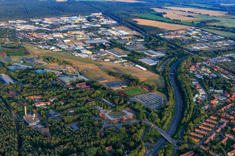 Airport Lüneburg from the northwest in the district Neuhagen in Lüneburg in the state Lower Saxony, Germany