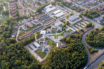 Aerial view of Campus building of Werum Software & Systems AG and Werum IT Solutions GmbH in the district Moorfeld in Lueneburg in the state Lower Saxony, Germany