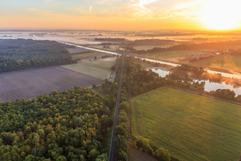 Aerial view of Railway tracks over the Elbe Lateral Canal in Scharnebeck in the state Lower Saxony, Germany