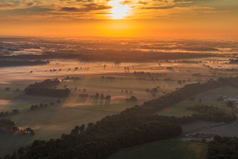 Sunrise over the Lüneburg Heath in Scharnebeck in the state Lower Saxony, Germany