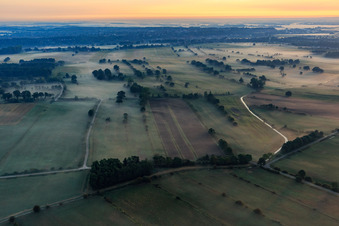 Morning fog over the Elbe valley at Echem in Echem in the state Lower Saxony, Germany