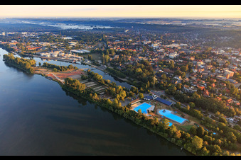 Aerial photograpy of Leisure pool Geesthacht on the Elbe in Geesthacht in the state Schleswig Holstein, Germany