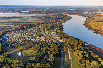 Stover Strand campsite on both sides of the Elbe dam in the district Stove in Drage in the state Lower Saxony, Germany