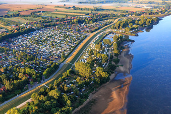 Port and campsite Stover Strand on both sides of the Elbe dam in the district Stove in Drage in the state Lower Saxony, Germany