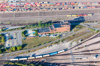 Bird's eye view of Marshalling yard and freight station Maschen of the Deutsche Bahn in the district Maschen in Seevetal in the state Lower Saxony, Germany