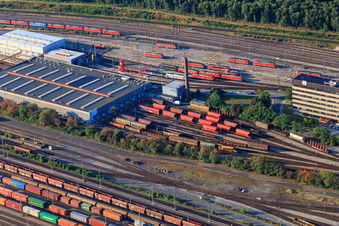 Drone recording of Marshalling yard and freight station Maschen of the Deutsche Bahn in the district Maschen in Seevetal in the state Lower Saxony, Germany