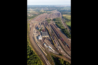 Aerial view of Marshalling yard and freight station Maschen of the Deutsche Bahn in the district Maschen in Seevetal in the state Lower Saxony, Germany