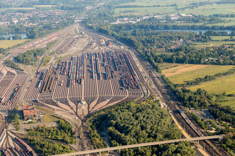 Marshalling yard and freight station Maschen of the Deutsche Bahn in the district Maschen in Seevetal in the state Lower Saxony, Germany from above