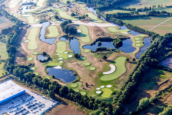 Aerial view of Grounds of the Golf course at Green Eagle Golf Courses in Winsen (Luhe) in the state Lower Saxony, Germany