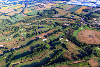 Grounds of the Golf course at Green Eagle Golf Courses in Winsen (Luhe) in the state Lower Saxony, Germany from the drone perspective