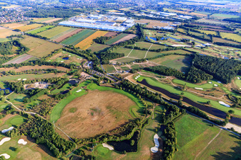 Grounds of the Golf course at Green Eagle Golf Courses in Winsen (Luhe) in the state Lower Saxony, Germany seen from a drone