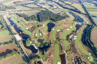 Grounds of the Golf course at Green Eagle Golf Courses in Winsen (Luhe) in the state Lower Saxony, Germany seen from above